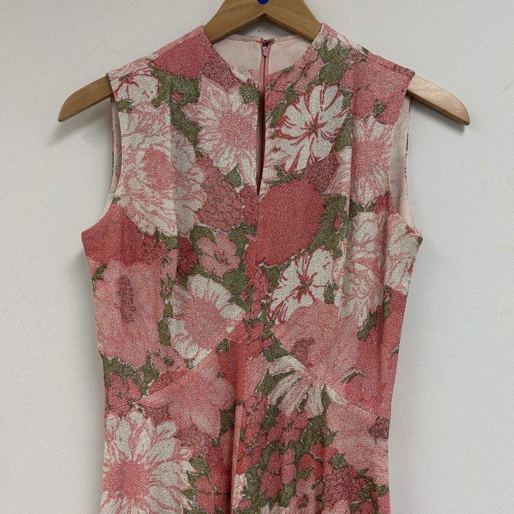 Vintage 70s Dress Womens 2 Pink Floral Sleeveless A-Line Maxi Party Cocktail